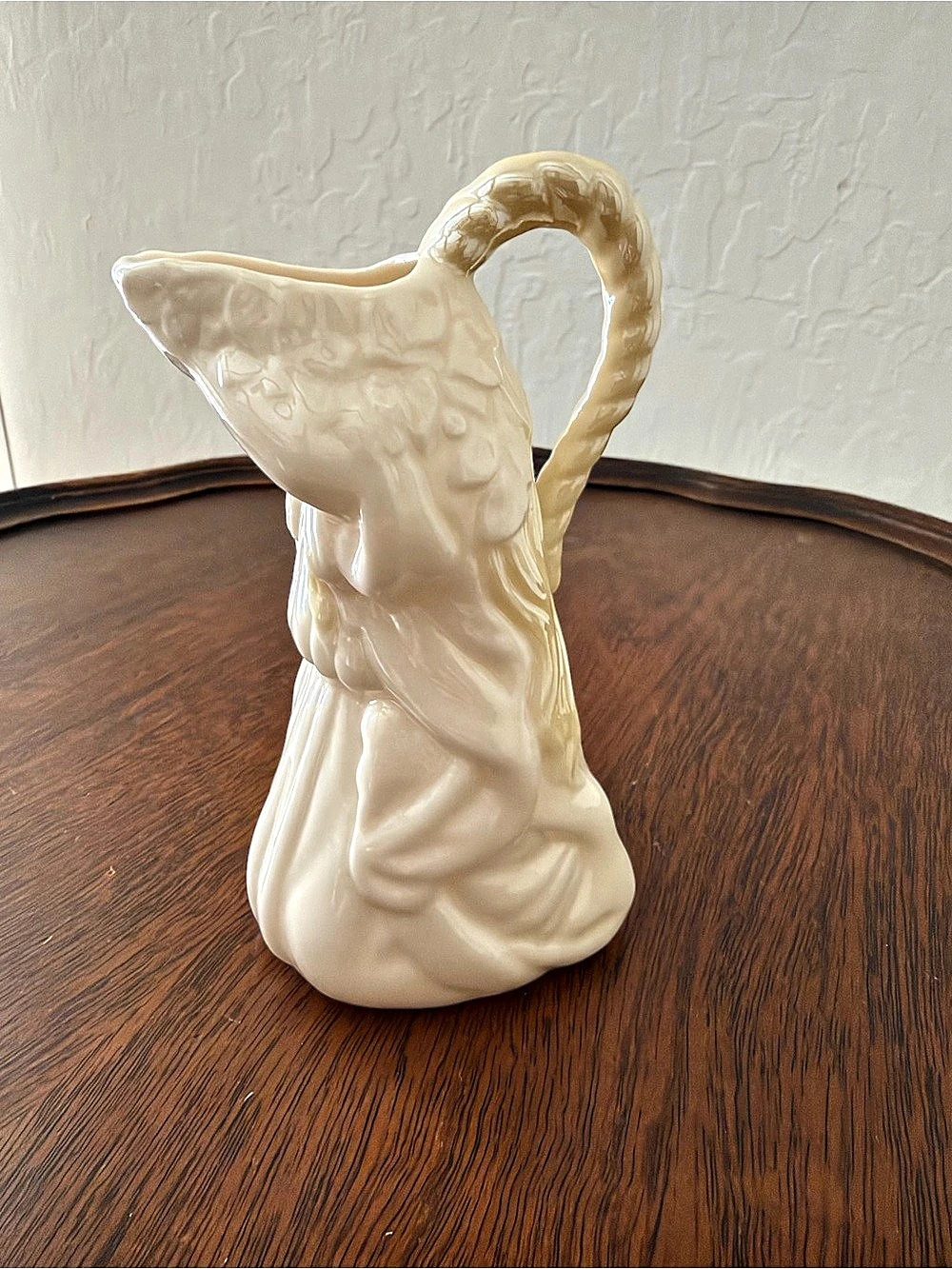 Belleek Girl Kneeling Figural Pitcher Porcelain Cream